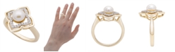 Macy's Cultured Freshwater Pearl (6mm) and Diamond (1/6 ct. t.w.) Clover Ring in 14k Yellow Gold